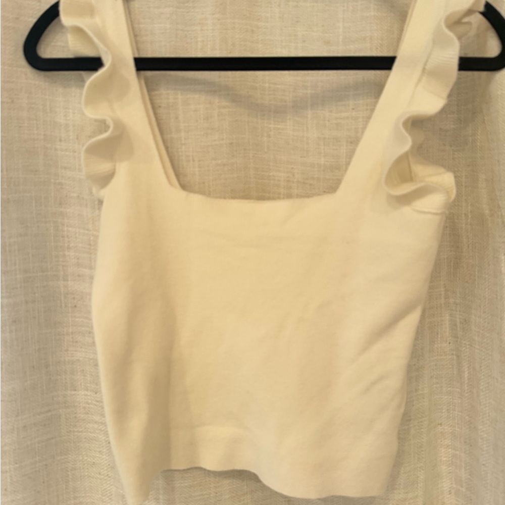 Cream Ruffled Sleeveless Crop Top